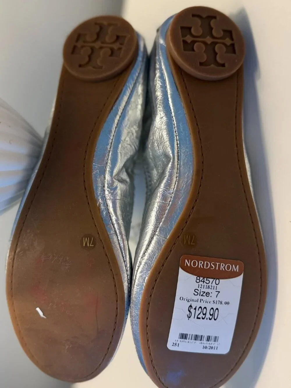 Tory Burch Metallic Silver Leather Ballet Flats Size 7 | Designer Slip-On Shoes